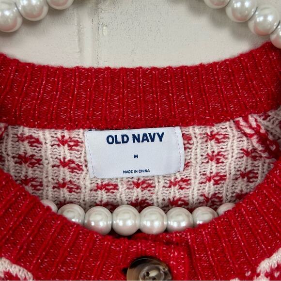 Old Navy Fair Isle Reindeer Snowflake Knit Christmas Cardigan Sweater Size M - Picture 6 of 10